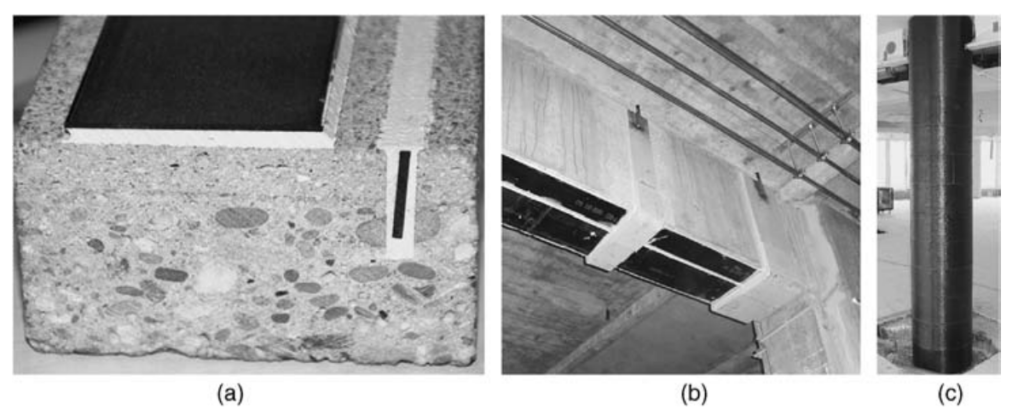 Externally bonded and near-surface-mounted CFRP strips;