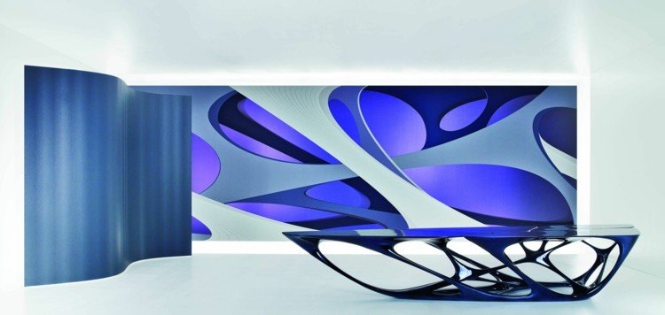 futuristic architecture poster muarl design table tangled lines