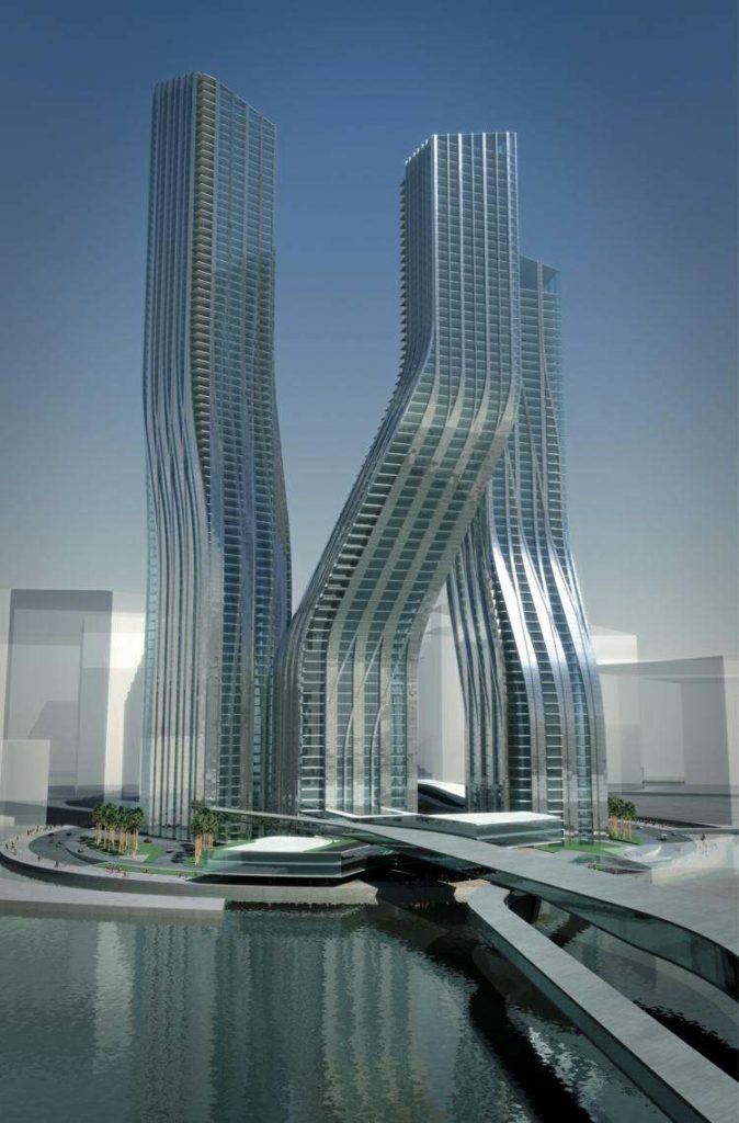futuristic architecture zaha hadid dubal sky scraper optical effect